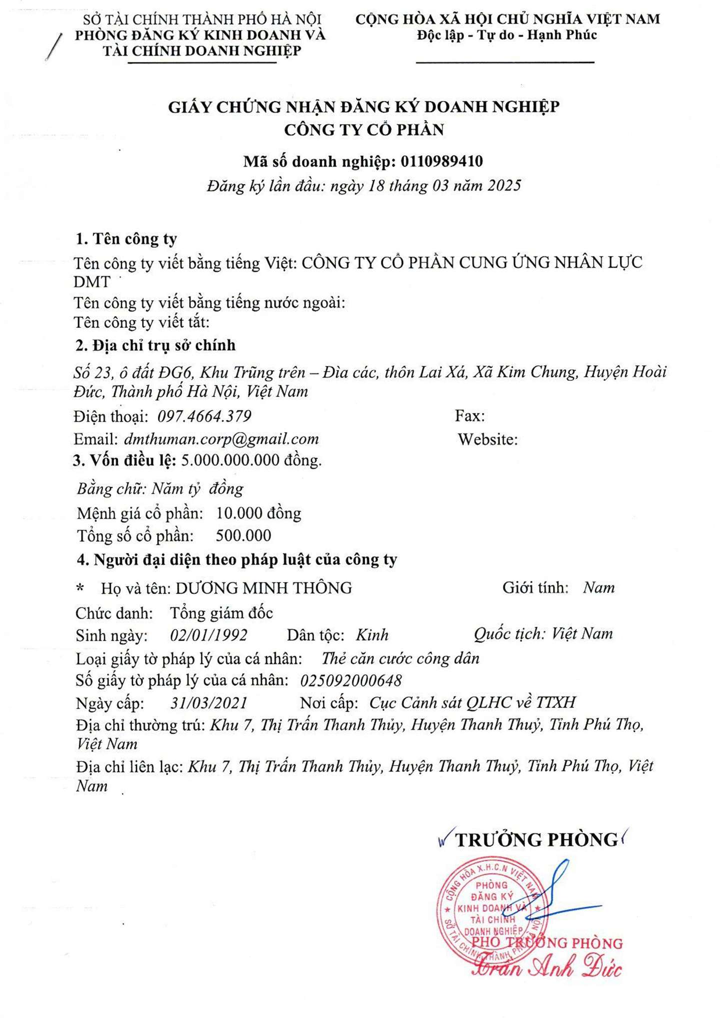 Giấy Phép Đăng Ký Kinh Doanh Công Ty CP Cung Ứng Nhân Lực DMT Giấy Phép Đăng Ký Kinh Doanh Công Ty CP Cung Ứng Nhân Lực DMT